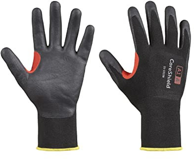 Honeywell 10 Pairs CoreShield™ Cut Resistant Work Gloves, Black/Red, Cut Level A, Nitrile Microfoam Coating, Washable, Touchscreen Capacitive, Size 7/S, 21-1515B/7S