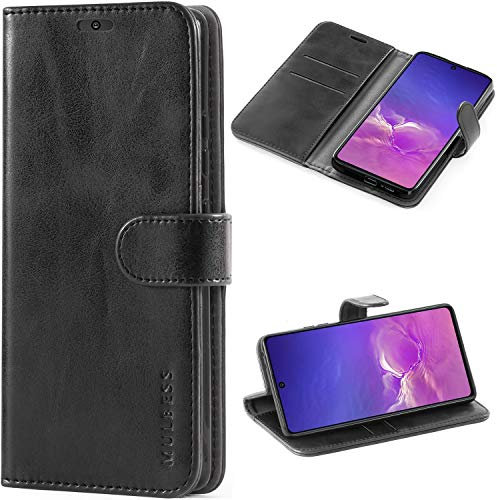 Mulbess Vintage Handyhülle für Samsung Galaxy S10 Lite - Leder Flip Schutzhülle, Schwarz