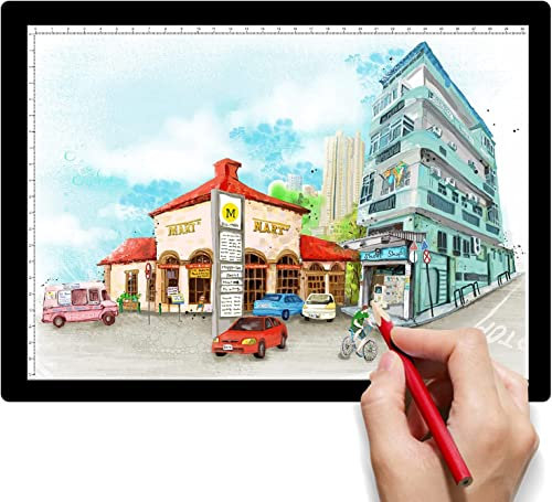 LED A4 Light Box Battery Light Pad Tracing Drawing Light Box 5 Adjustable Brightness Wireless Light Copy Board for Diamond Painting Artists Drawing Sketching