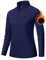 AjezMax Damen Sport Langarm T-Shirts Training Fitness Kleidung 1/4 Reißverschluss Laufshirt Marineblau Größe S
