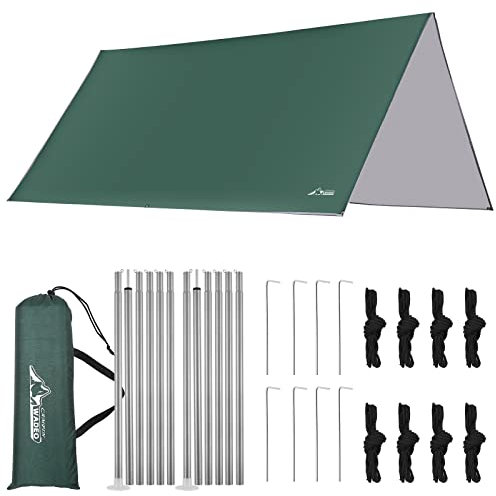 WADEO Lona para Tienda de Campaña 3 x 3 m, Lona para Camping con Postes + Estacas + Cuerdas tensoras, Impermeable, Ultraligera y Anti-UV, Ideal para Acampar Senderismo Picnic al Aire Libre - Verde