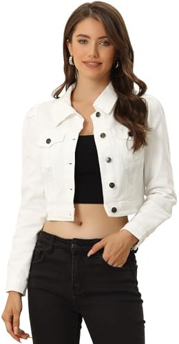 Allegra K Damen Herbst Winter Cropped Jacke Notch Revers Faux Pelz Flauschig Mantel, weiß, 34