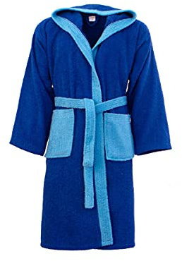 Morbidissimi Accappatoio Junior Spugna Bicolor Con Cappuccio, Cinturino e 2 Tasche, Accappatoi Ragazzi, Bambino, Bambina in Spugna Morbida 400 gr/mq Y781 (Accappatoio Blu Royal-Celeste, 12-14 anni)