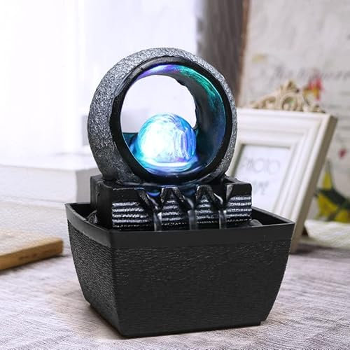 Dyna-Living Tischbrunnen mit Rollender Kugel, Tischplatte Wasserbrunnen mit Rolling Ball Wasserfall Brunnen, für Indoor-Wasserbrunnen für Home Office Decor, Polyresin,13 x12cm x 18,5 cm Stil 2