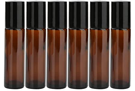 10ml Amber Essential Oil Roller Bottles Glass with Stainless Steel Roller Balls For Essential Oils, Roll on Bottles 6Pcs
