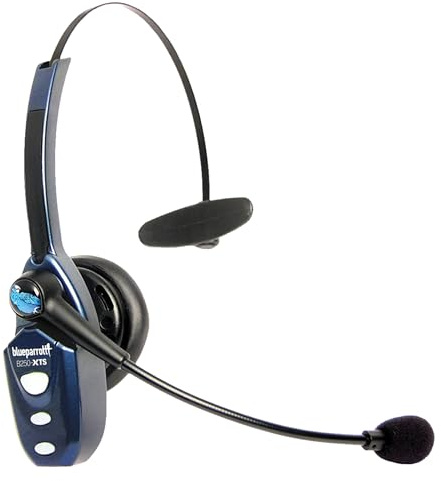 BlueParrott B250-XTS Mono Bluetooth Wireless Headphones 91% Noise Canceling Over Head Trucker Headset with Mic, Lightweight Design with Adjustable Headband, 20 hrs. Talk Time, Blue