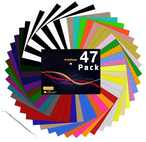 HTVRONT Heat Transfer Vinyl - 47 Pack 12 x 10(30.5x25.4CM) Iron on Transfers Assorted Colours, HTV Vinyl with Accessories Tweezers for T-Shirts & Fabrics(33 Colours)