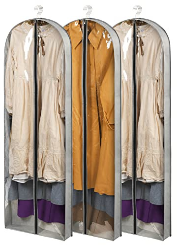 Belinlen 3 Pack 60 Long Garment Bags for Hanging Clothes Dress Cover Bags | Moth-proof Suits Covers with 4 Gusset for Closet Clothes Covers Protector Bags for Travel, Dress, Coats, Suit, Jacket