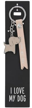 Depesche 11807-103 Vergiss mich nicht Schlüsselanhänger, gezacktes Schildchen aus Leder mit I love my dog, Cremefarben, inkl. Metallanhänger im Hunde-Form mit Emaille