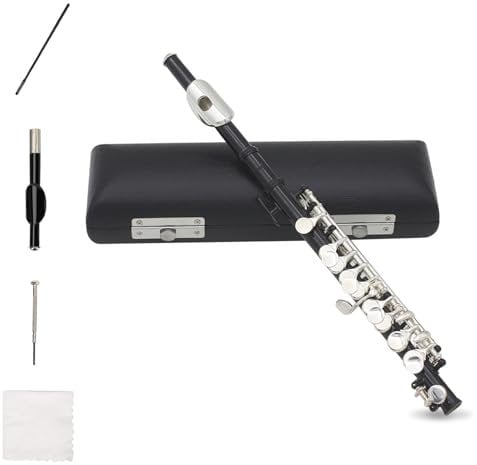 C Flute Piccoloflöte Edelstahl Schülerflöte Piccoloflöte Kupfer Instrument C Querflöte Piccolo Vernickelt Querflöte Flöte Set mit PU Lederbox Reinigungstuch Stab für Anfänger Übungen Geschenk