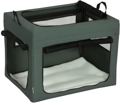 PawHut Pet Carrier Soft Dog Crate for Miniature Dogs 69 x 51 x 51 cm Grey | Portable Cat Carrier, Soft Side Pet Travel Crate, Removable Mat, Carry Bag, Breathable Mesh Window Door