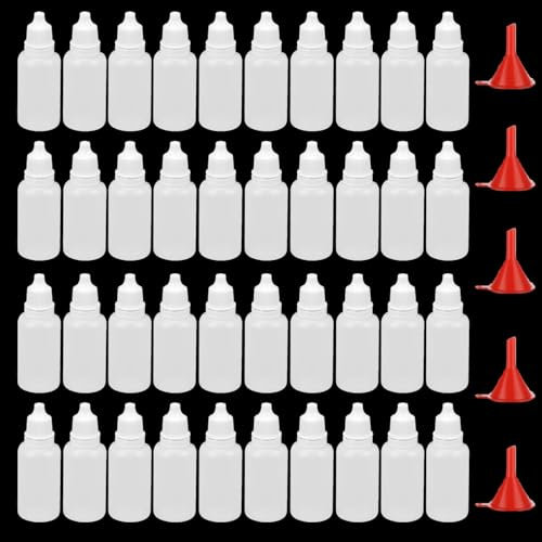 LOLYSIC 100 Pcs 20ml Plastic Dropper Bottles, Squeezable White Cap Translucent Empty Eye Dropper Bottles for Oil Paint Sample Essential Liquid, with 5 Pcs Funnel