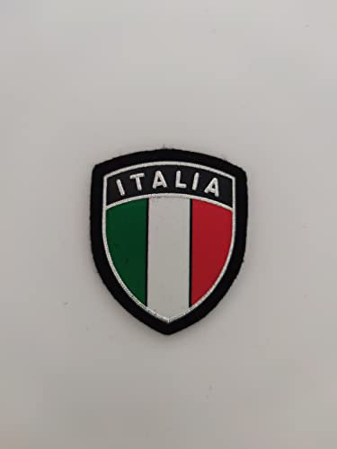Toppa Patch Scudetto Italia Plastificato Bordo Argento 5,5 X 5