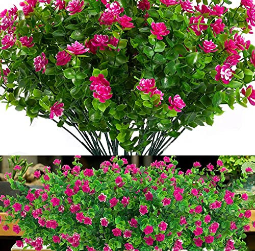 Razatik Künstliche Blumen 12 Bündel, Sträucher Blumen Pflanzen Plastik Blumenstrauß Kunstblumen Kornblumen für Innen Außenbereich Hausgarten Fenster Hochzeit Party Dekoration (Rose Red)