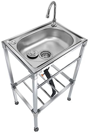Fregadero de Acero Inoxidable, Fregadero de Cocina Independiente de Un Seno con Grifo de Agua Fría y Caliente, para Lavadero, Garaje, Granja (Size : 38x33cm(15x13inch))