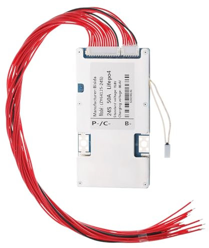 Bisida 24S BMS 72V 50A Lifepo4 Battery Management System PCB Protection Board with Balance Wire and NTC,Ten Functional protections, Common Port, for Lifepo4 Battery Pack (24S 72V 50A)