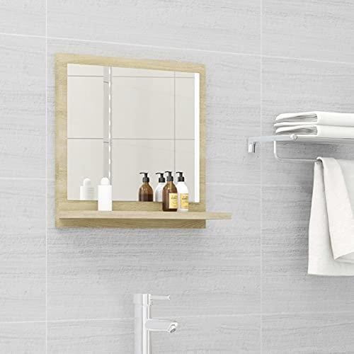 Homgoday Badspiegel mit Ablagen Badezimmerspiegel Spiegelregal Wandspiegel Bad Spiegel Badmöbel für Wohnzimmer, Schlafzimmer, Bad, Flur Sonoma-Eiche 40x10,5x37 cm Holzwerkstoff