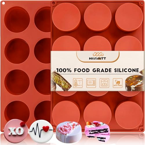 HKNMTT Round Silicone Molds 2 PCS, 12-Cavity 2.1 Cylinder Chocolate Covered Cookie Mold, Food Grade Non-Stick Baking Moulds Compatible Oreos Candy Handmade Soap Pudding Jello Mini Cake Jelly Brownie