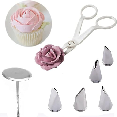 ROEDAX Spritztüllen Kuchen-Spritztüllen, 7 Stück/Set Spritztülle, 5 Stück Tulpen-Rosen-Düse, Fondant-Creme-Transfer, Backen, Gebäck, Kuchentüllen-Set Portable