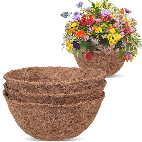 Lot de 3 doublures murales en fibre de coco pour panier suspendu de 40,6 cm pour jardinière d'extérieur en fibres végétales 100 % naturelles