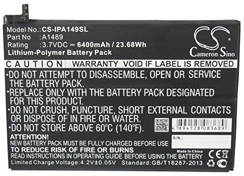 Cameron Sino - Batteria di ricambio per A1489, A1490, A1599, A1600, A1601, iPad Mini 2, iPad Mini 3, iPad Mini 3 3G, iPad Mini 3 WiFi PN: A1489, A1512, 6400 mAh / 23.68 Wh