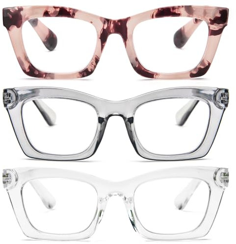 REAVEE 3 Pack Oprah Style Reading Glasses for Women Blue Light Blocking, Oversized Cute Square Computer Readers with Spring Hinge 0.75
