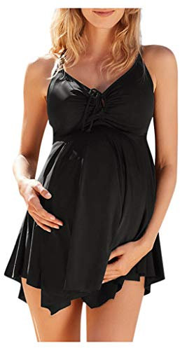 Maillot de bain 2 pièces pour femme enceinte, robe de maternité, jupe grise, haut, Noir , S