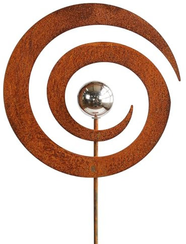 Manufaktur Lichtbogen Rost Gartenstecker Spirale mit Edelstahlkugel 114 cm