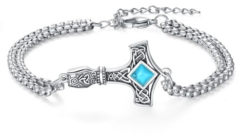 ZIPPICE Thors Hammer Armband 925 Sterling Silber Mjölnir Keltischer Knoten Nordische Wikinger Unisex Schmuck für Frauen (Türkis)