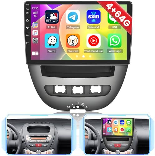 Hikity Autoradio per Toyota Aygo (2004-2014)/Peugeot 107(2009-2015)/Citroen C1(2005-2014) 8 Core 4+64G Android 15 Radio Wireless CarPlay Android Auto 10.1 Schermo Mirror Link GPS BT FM RDS WIFI DSP