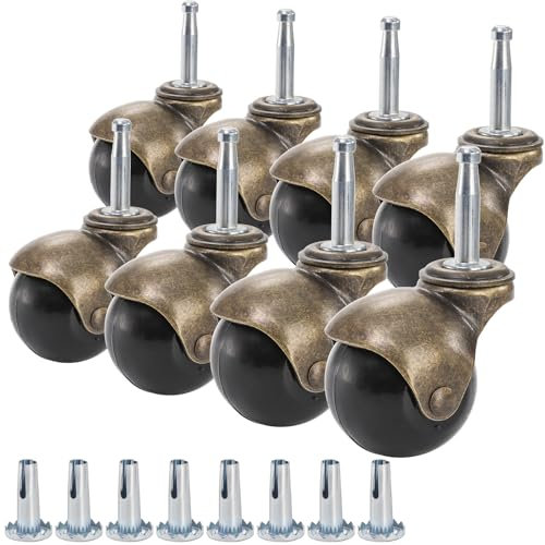 Yarlung 8 Pack 2 Inch/5cm Ball Caster Wheels with Swivel Stem, Antique Brass Casters with Mounting Stem Sleeve Socket (5/16 x 1-1/2) for Furniture Chairs Sofa Cabinets