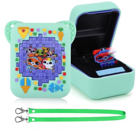PKKP Silikon Schutz Tasche für Bitzee Digital Haustier, rutschfeste Silikonhülle mit Handschlaufe, Tragetasche Aufbewahrungstasche für Bitzee Digital Pet Interaktives Spielzeug (Grün-Essen)