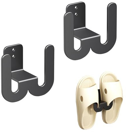 Hsupez 2 Stück Wandmontage Schuhhalter, Schuhregal aus Metall Türschuhaufhänger, Schuhablage Hängeregal Ohne Bohren, Wand Montiert, Schuhhalter für Eingangstür Badezimmer (Schwarz)