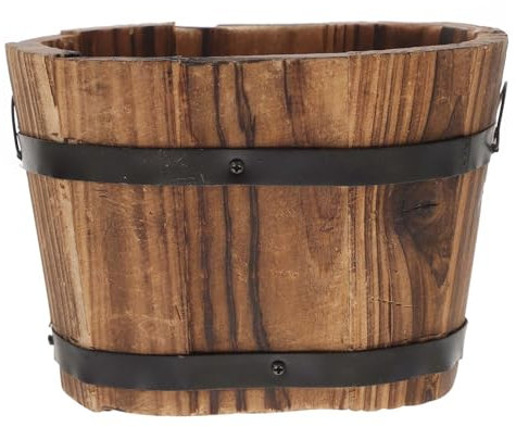 BESPORTBLE Maceta de madera retro ovalada de madera carbonizada para plantas suculentas y balcón, decoración de jardín, maceta versátil para interiores y exteriores