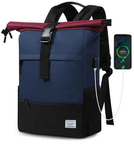 TANTOMI Rucksack Damen Groß, Laptop Rucksack Herren, Unisex Tagesrucksäcke Rolltop Rucksack Wasserdicht, Reiserucksack Lässiger Backpack Schule Freizeit Uni Arbeit Wandern