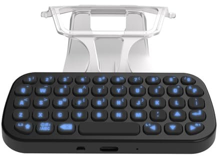 GOWENIC Schnurlose BT-Tastatur für PS5-Controller, 47-Tasten-Tastatur mit Blauer Hintergrundbeleuchtung und 26-33 Fuß Reichweite, Tragbare Spieletastatur mit Controller-Clip für