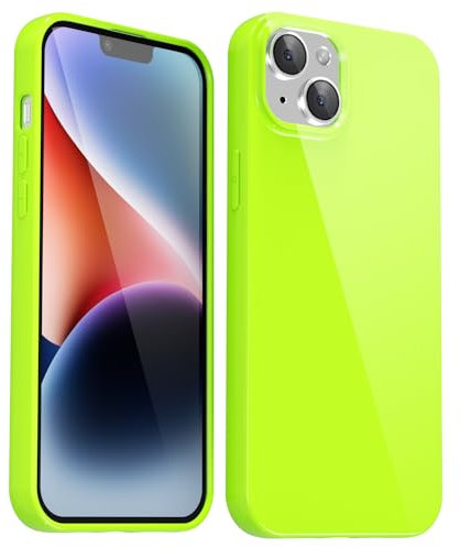 Svanove for iPhone 14 Plus Case Silicone, Glossy Soft Rubber Gel Jelly Cute Protective Plastic Simple Plain Phone Case Cover for Women Girl, Slim Thin Flexible Shockproof TPU, Neon Green Lime