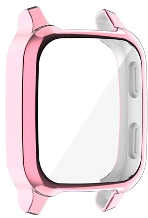 AIYINIY Coque de montre pour Garmin Venu SQ - Protection d'écran en verre trempé intégrée - Coque de protection rigide compatible avec Venu SQ (rose)
