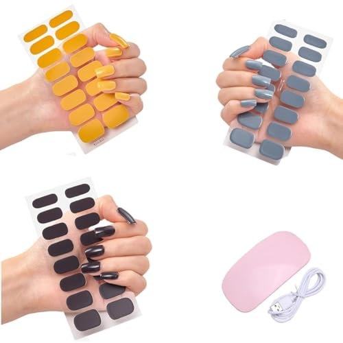 Gel Nail Stickers with Uv Light Kit, Semi Cured Gel Nail Strips Kit with Uv Light, Uv Gel Nail Stickers, DIY Gel Nail Stickers Kit, Easy To Apply (A)