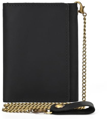 newsbirds Portafoglio da uomo, portafoglio da uomo in vera pelle con catena Tri-fold portafoglio 9 porta carte di credito portafoglio da uomo portafogli sottile, 6007 Nero, S, Rétro