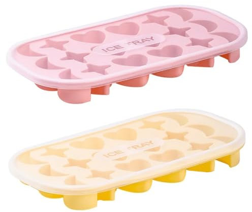 2 Pcs Silicone Ice Cube Tray Mold, Moon Stars and Heart Ice Cube Tray Silicone Molds Silicone Ice Cube Tray with Lid for Ice Cubes, Gelatine, Chocolate, Baking and Candy
