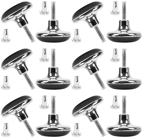 Minnhua 12 Pcs Furniture Legs Bed Castors Gliders with Metal Inserts for Beds Sofas Footstools Replacement for Castors Furniture Bed Chrome Feet Leg Glides Castors and Insert Fitting