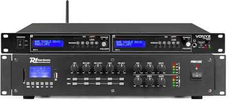 PD PRM1202 2-Zone Matrix Amp with VX2USB Dual Professional Media Player, Multi Zone Amplifier with Bluetooth, USB/SD MP3, Dual Channels, Ideal for Separate Audio Distribution in Venues
