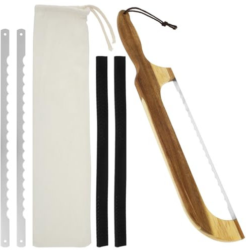 Trancheuse à pain pour pain fait maison, 42 cm, couteau à pain dentelé en acier inoxydable avec poignée ergonomique et lames de rechange pour couper le levain, le pain, la pâtisserie, les fruits