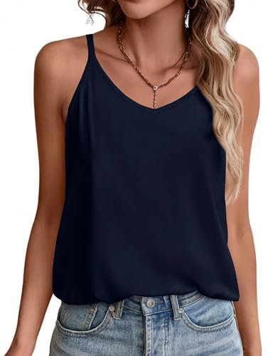 Zeagoo Damen Tank Top Ärmellose Spaghetti Top Casual T Shirt Tanktops Basic Camisole Elegant Trägertop Navy Blue S