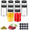 TranRantic 10 Pièces Mini Bouteille Verre, 60 ml Mini Fiole en Verre Réutilisable, Petite Bouteille en Verre avec Étiquette, Pots Yaourts avec Couvercle Noir pour Jus de Fruits, Jus de Gingembre