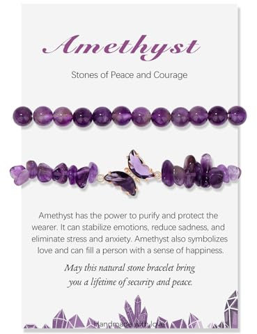 2 Stück Verstellbare Schmetterlings Amethyst Armband für Damen, 8mm Lila Natürliche Edelstein Armbänder Kristall Heilsteine Perlenarmband Schmuck Geschenke für Muttertag Geburtstag Weihnachten