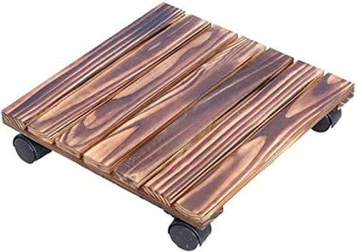 Soporte de madera para plantas con ruedas para patio interior y exterior, 50 cm, carrito de macetas de color madera