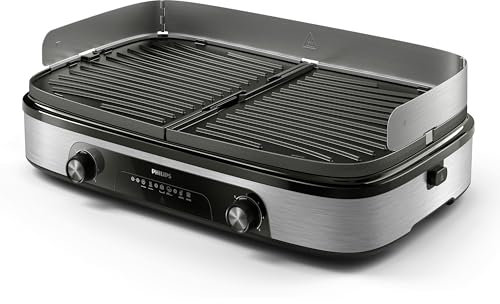 Philips Tischgrill 5000 Series – Großer Familiengrill, Wendbare Platten, Zwei Heizzonen, 5 Temperaturstufen, 2400W, Antihaftbeschichtung, Spülmaschinengeeignet (HD6222/95)