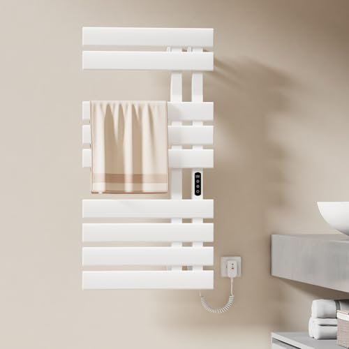 EMKE Scaldasalviette Elettrico, 1000x500mm, 320W, Bianco, Lato Destro, Riscaldamento Elettrico, Schermo Tattile, Wi-Fi Controllo, Funzione Timer